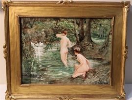 Limoges Plaque signed M.B. Philips 1915