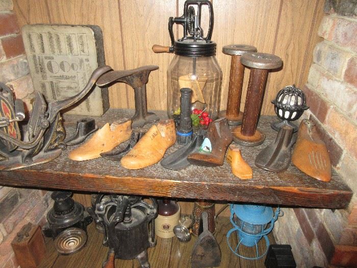 Shoe forms, Lantern, butter churn and more