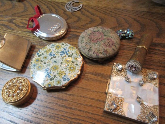 Vintage compacts, mirrors and lipstick