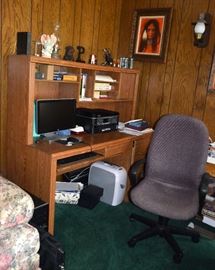computer desk; computer & printer; office chair