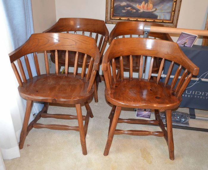 set of 4 pine barrel chairs