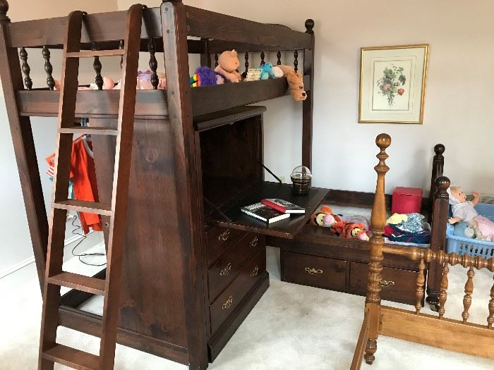 Bunk Beds with storage, Desk, etc.  Nice kids room unit.