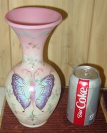 Fenton Glass Hand Painted Butterfly Vase
