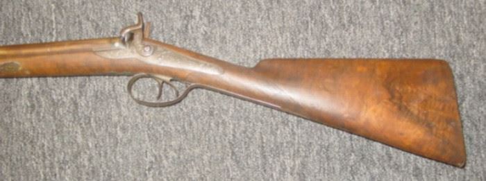 Mid 1800's 16 Gauge Percussion Shotgun - Has Engraved Locks & A Bone Inlay - Has Blow Plugs On Each Barrel