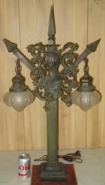 Unique 1920's - 1930's Metal Lamp w/Knight In Center