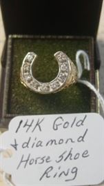 14K Gold & Diamond Horse Shoe Man's Ring