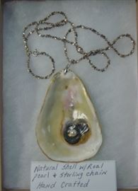 Natural Shell w/Real Pearl & Sterling Chain Necklace