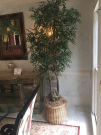 Faux tree in woven planter ($124)