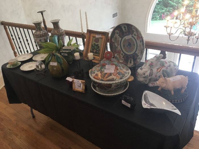 Assorted home decor items; asian vases and plates