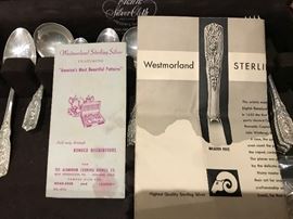 Westmorland Sterling Silver flatware. Weighs 1,582 Grams without Dinner Knives.