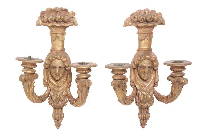 56. Pr French Carved Wood Sconces
