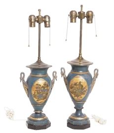 64.Pair Antique French Empire Tole Lamps