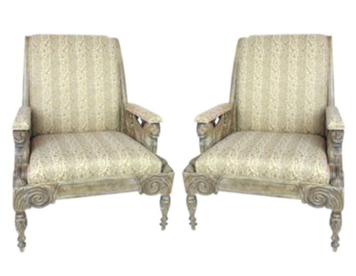 74. Pair Carved Arm Chairs