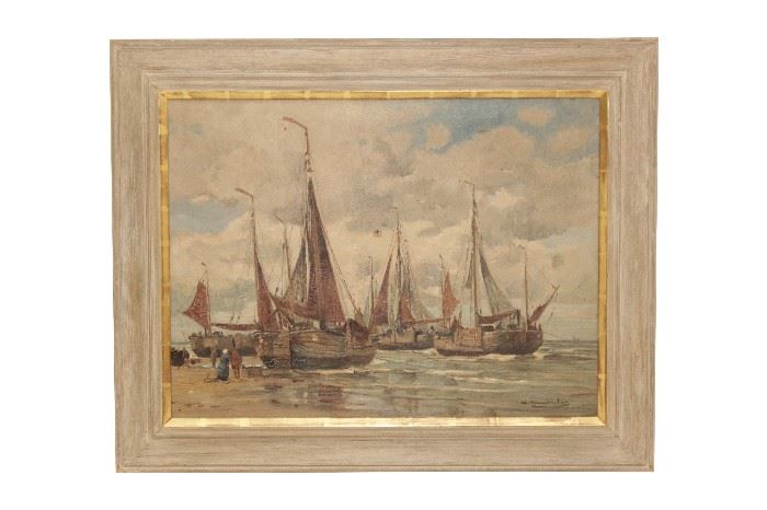 340. Nautical Painting, Ships in a Harbour