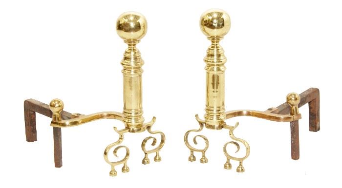 346. Pair Antique Brass Andirons