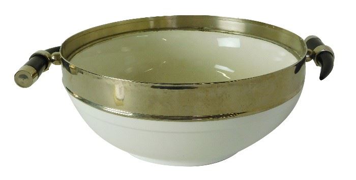 418. White Ceramic Metal Bowl
