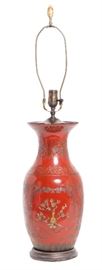 502. Chinese Red Lacquer Ware Lamp