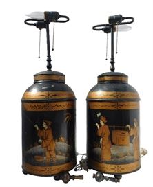 496. Pair 19 C. Tole Tea Canister Lamps