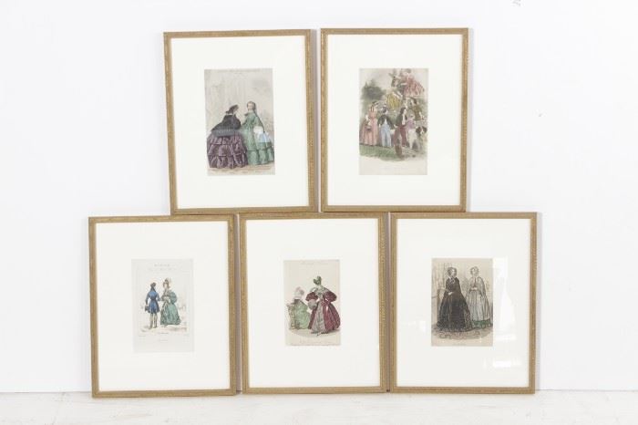 550. Five Antique Fashion Plates or Etchings