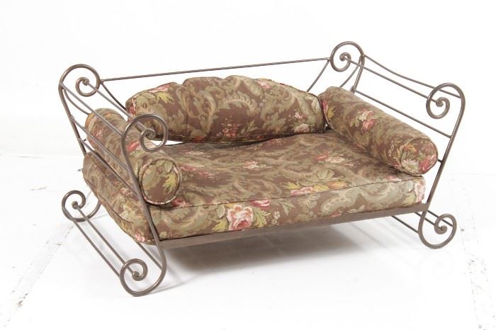 589. Wrought Iron Dog Bed with Upholstered Cushions