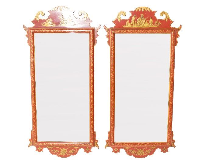 91. Pair Georgian Style Chinoiserie Mirrors
