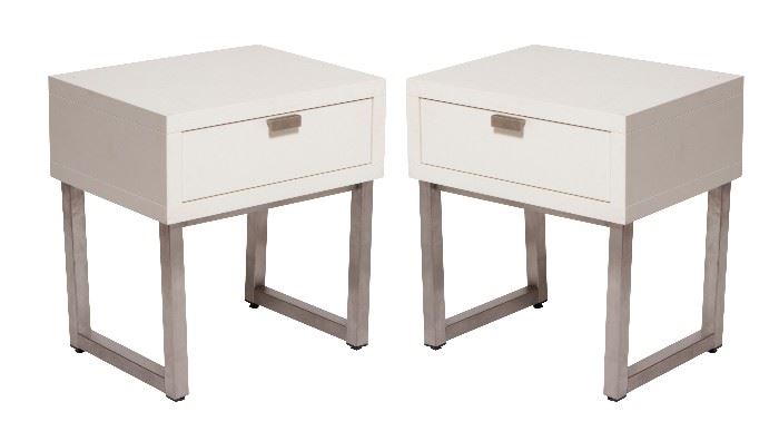 103. Pair of White Lacquer one Drawer in Tables