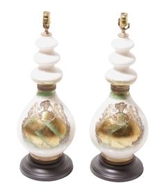 214. Pair Decoupaged Glass Lamps