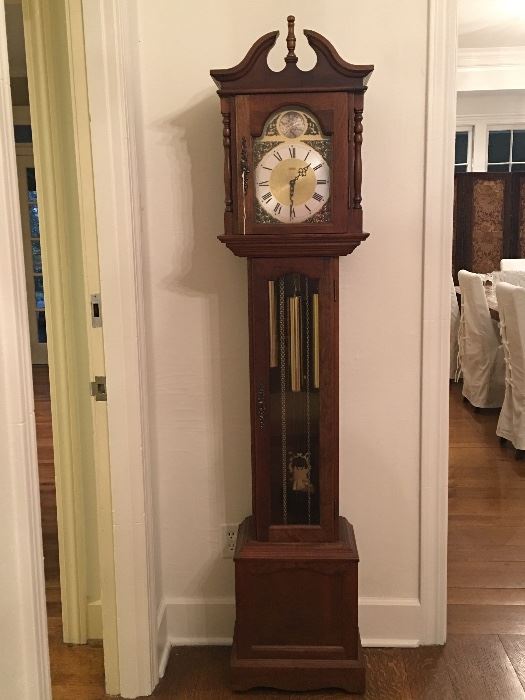 Grandmother clock - walnut  tall case, fully operable