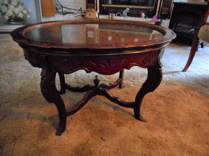 Antique Carved Wood Serving Table