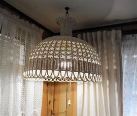 White Wicker Hanging Light