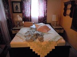 2 bedroom sets: antique beds, side tables, dressers with mirrors