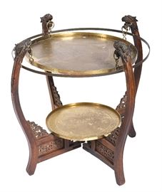 35. Chinese Hardwood Double Brass Tray Table