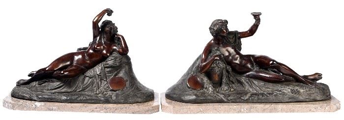 69. Pr Bacchanal Bronze Reclining Figures