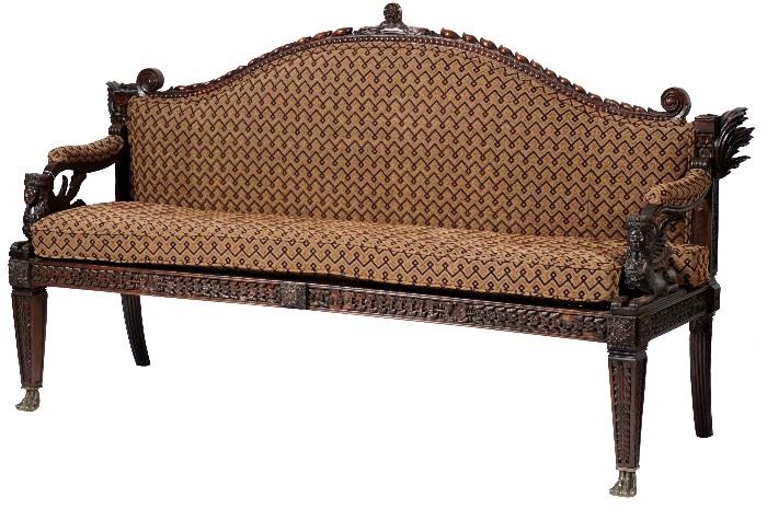 65. Portuguese Island Carved Caned Sofa C 19th C