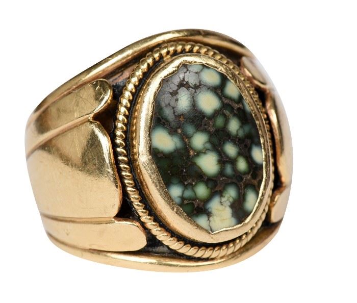 74. Mens 14k Gold And Agate Ring