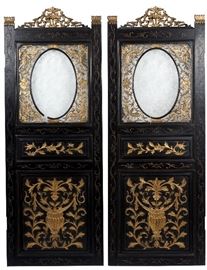 100. Pair Of Chinese Doors With Embossed Glass Panels