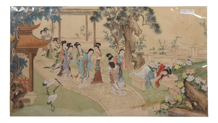107a. Large Watercolor Painting of Japanese Females