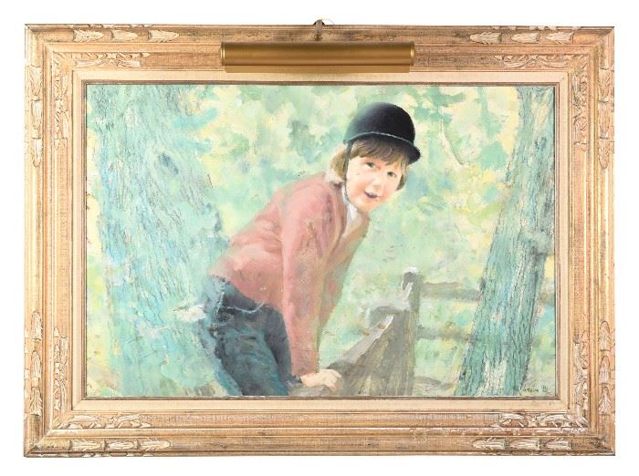 135a. Thorton Utz Oil on Canvas Child in Riding Gear