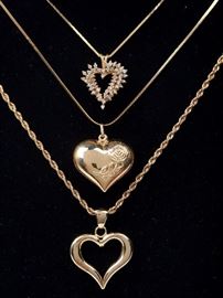 126. Three 14k Yellow Gold Heart Necklaces