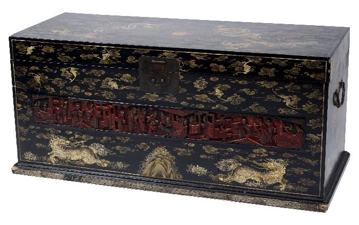 159. Chinese Black Lacquer Blanket Chest