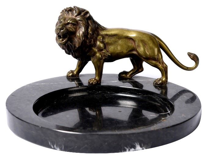 182. Figural Lion And Marble Desk Tray