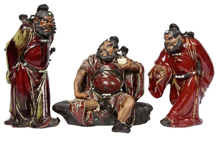 210. Three Large Chinese Mud Men Figures