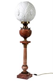 233. Pink Marble Column Form Oil Lamp