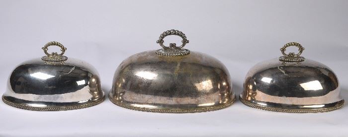 249. Set Of 3 Sp Sheffield Meat Domes
