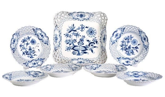 256. Meissen Blue and White Reticulated Lot Tableware