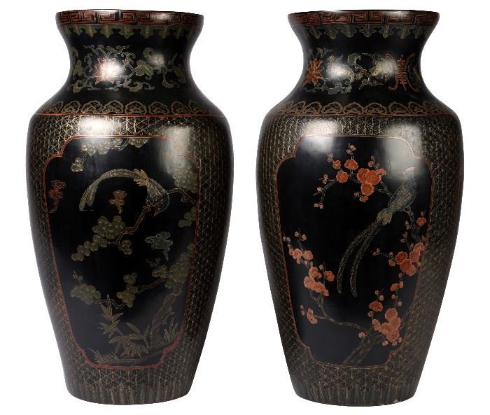 281. Large Pair Of 19th C Chinese Papier Mache Urns