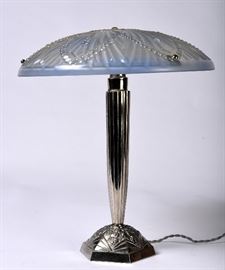 282. Art Nouveau Silverplated Glass Domed Table Lamp