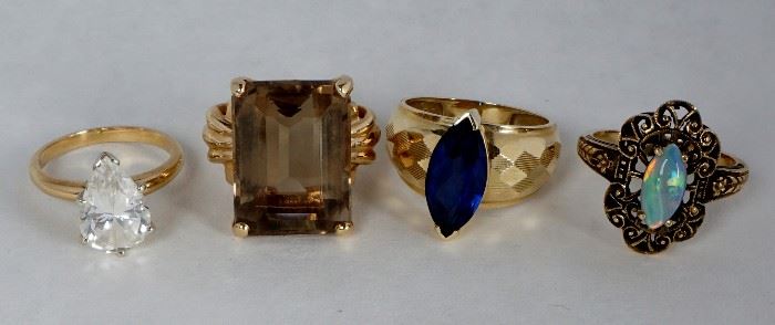 313. Four 10k Yellow Gold Rings Sz 67.5 Total 22.8 Gr