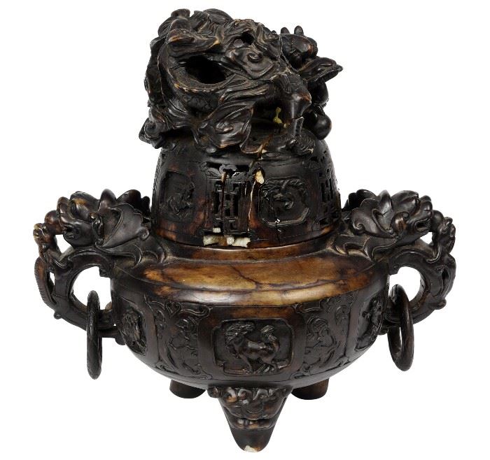 343. Heavily Carved Chinese Soapstone Censer