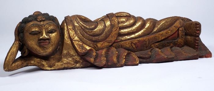352. Carved Gilt Wood Figure Of A Reclining Buddha